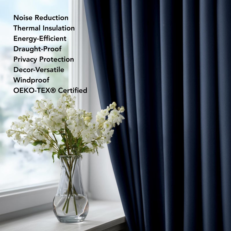 Deconovo Blackout Curtains for Bedroom, Thermal Insulated Room Darkening Grommet Window Drapes, Navy Blue, 52W x 45L Inch, Pack of 2 for Living Room & Nursery Privacy Panels - Image 2